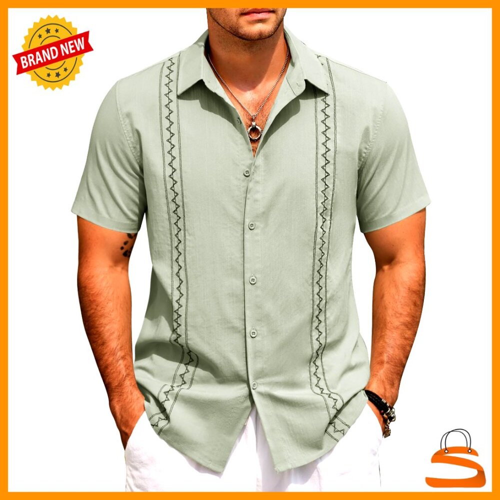 Cuban Guayabera Shirt Short Sleeve Button Down Retro Summer Casual Vacation Wear
